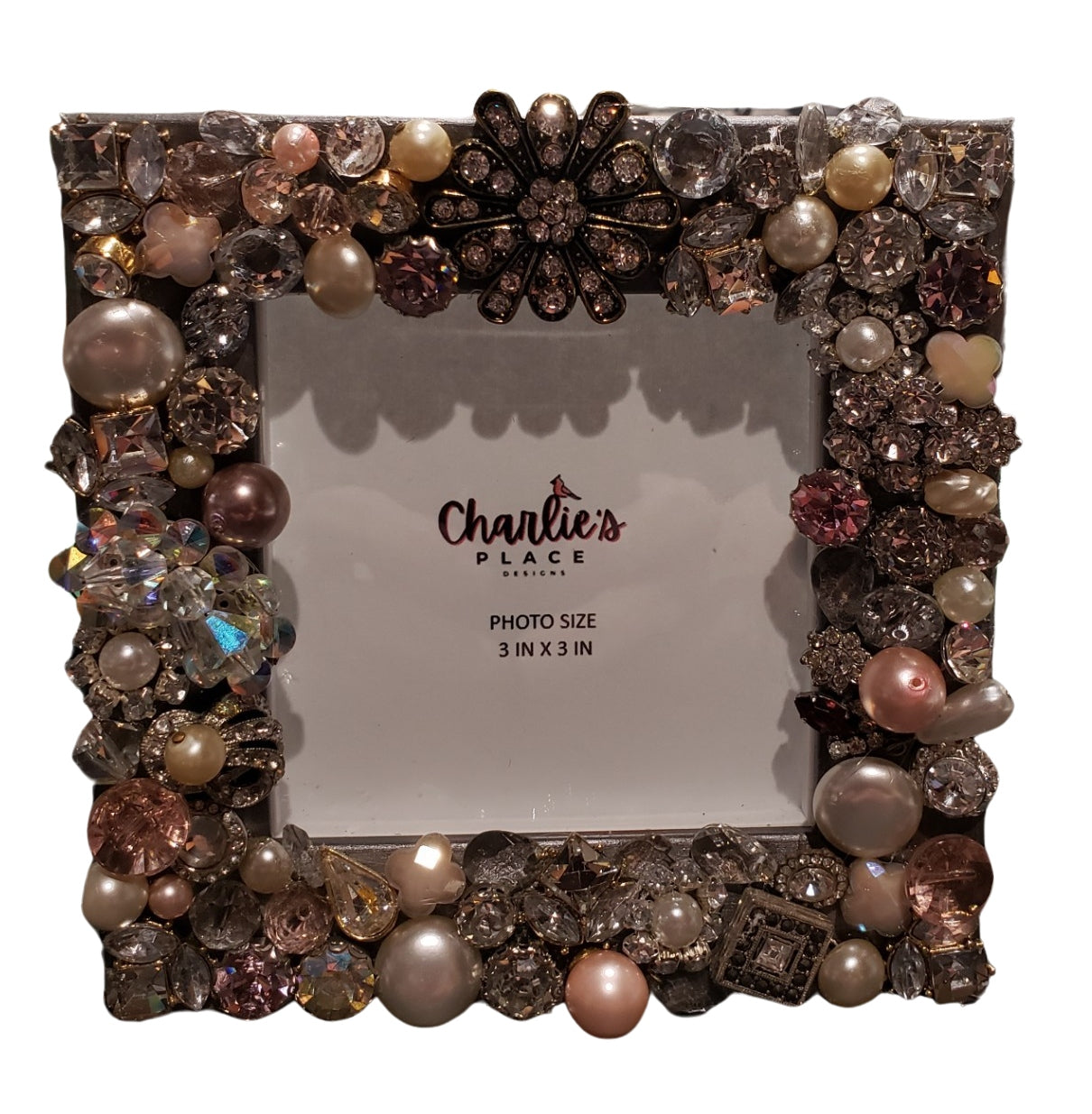 Square Vintage and Pearl Photo Frame with a Touch of Pale Pink